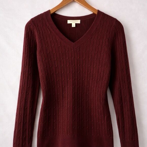 Talbots Sweaters - Talbots Petite Sweater Womens Medium Burgundy Cable Knit V Neck